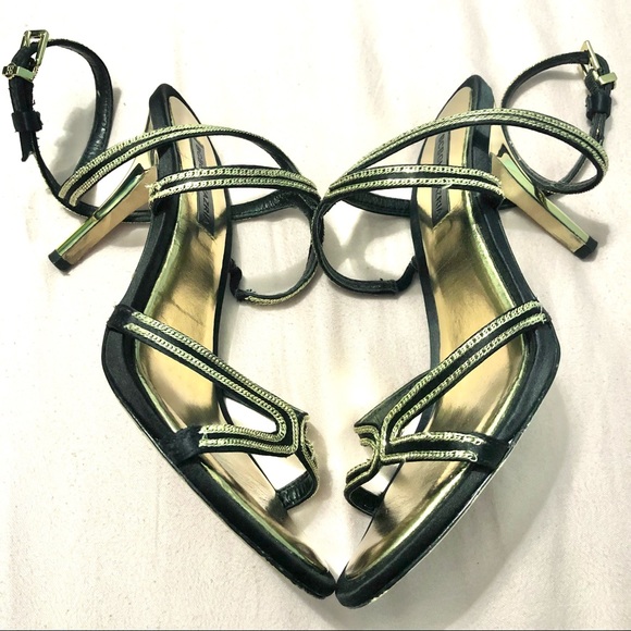 BCBG MaxAzaria Stiletto Strap High Heels  Black/Gold Size 9M - Picture 5 of 10